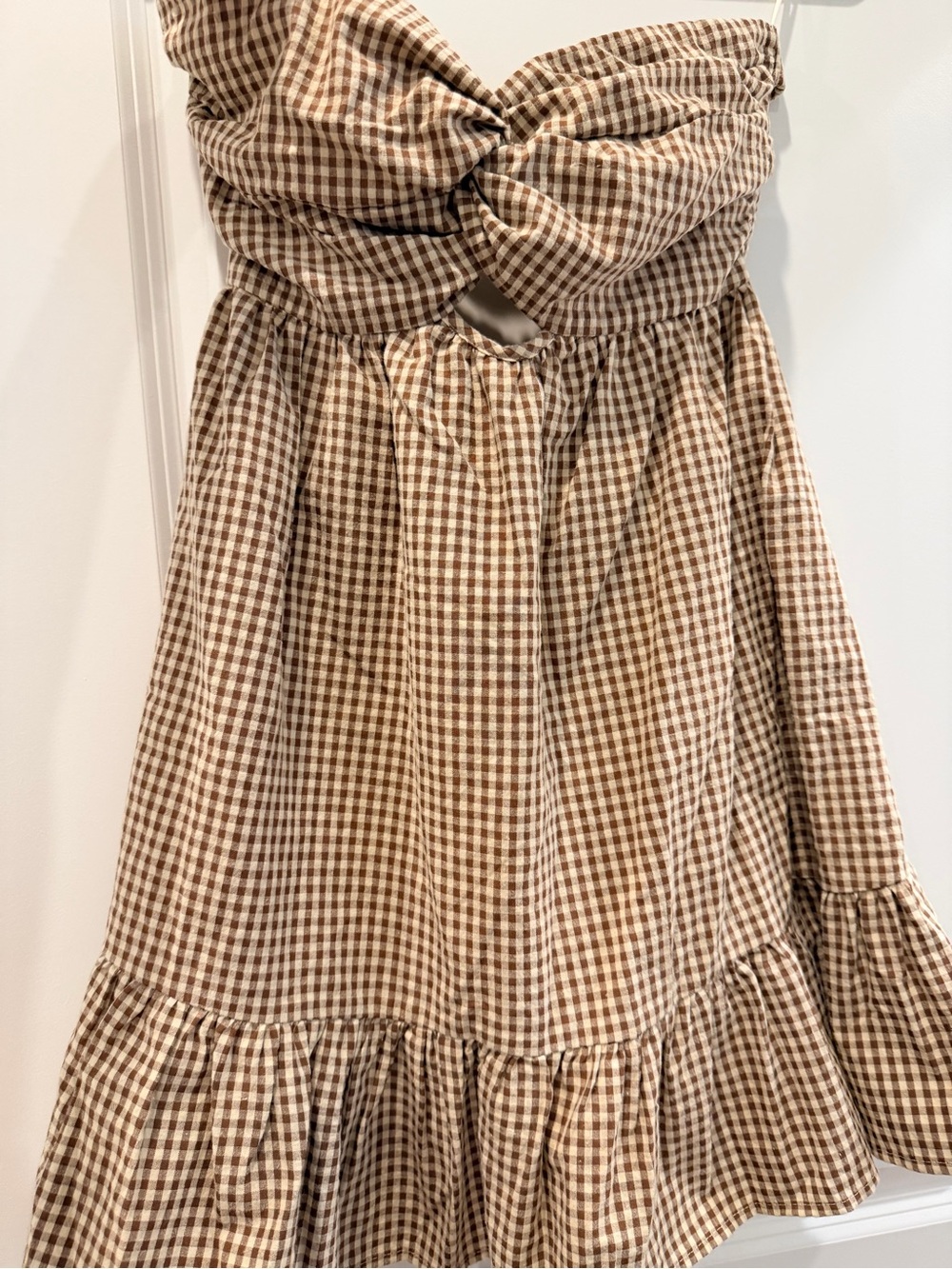 Brown Boutique Gingham Mini Dress with Twist Front and Open Back